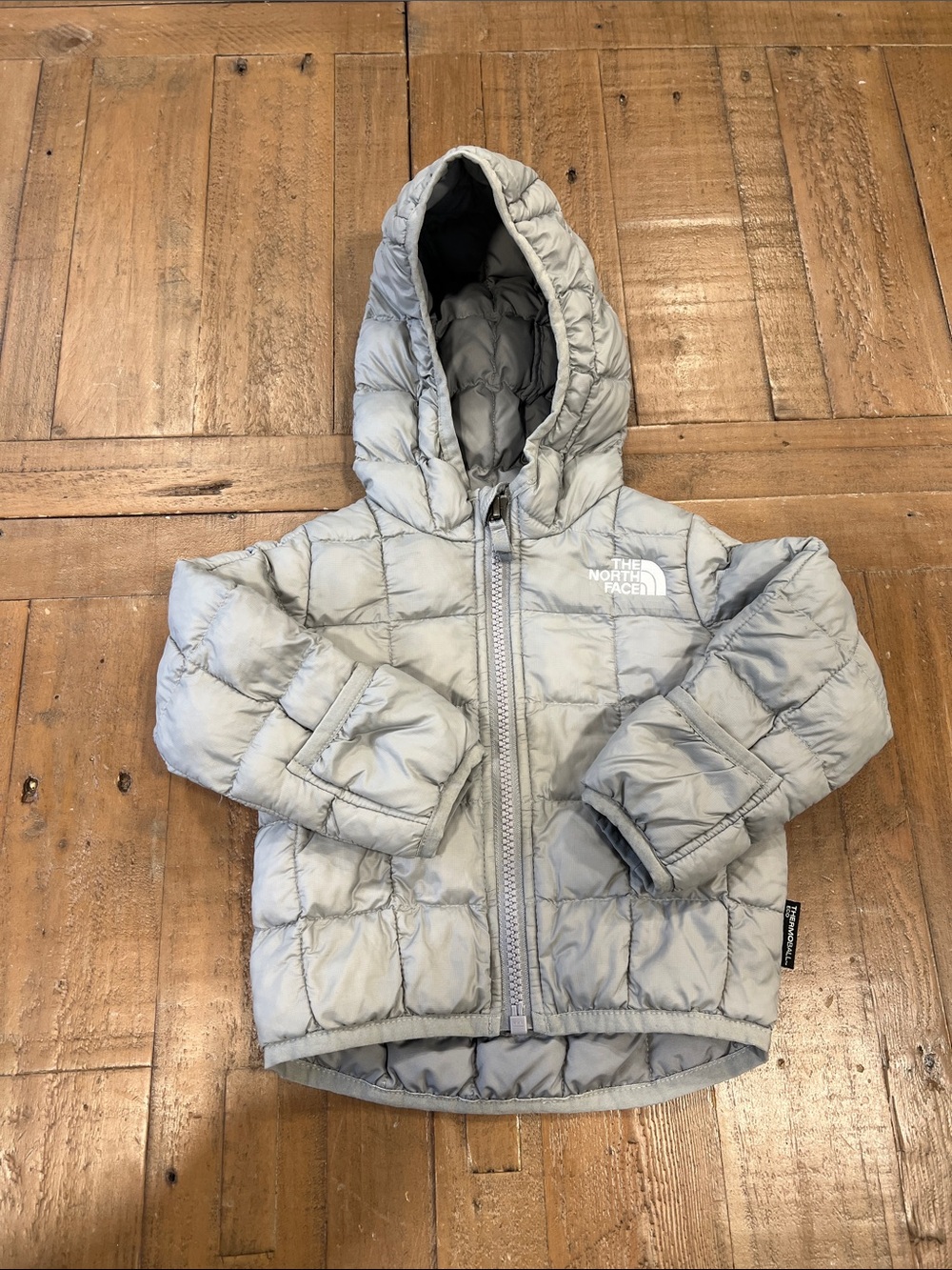 The north face thermoball hooded puffer coat gray 3-6 months
